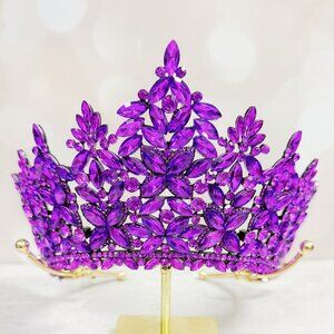 Purple Crystal Crown, Crystal Bridal Tiara, Prom Black Headdress, Cosplay Crown